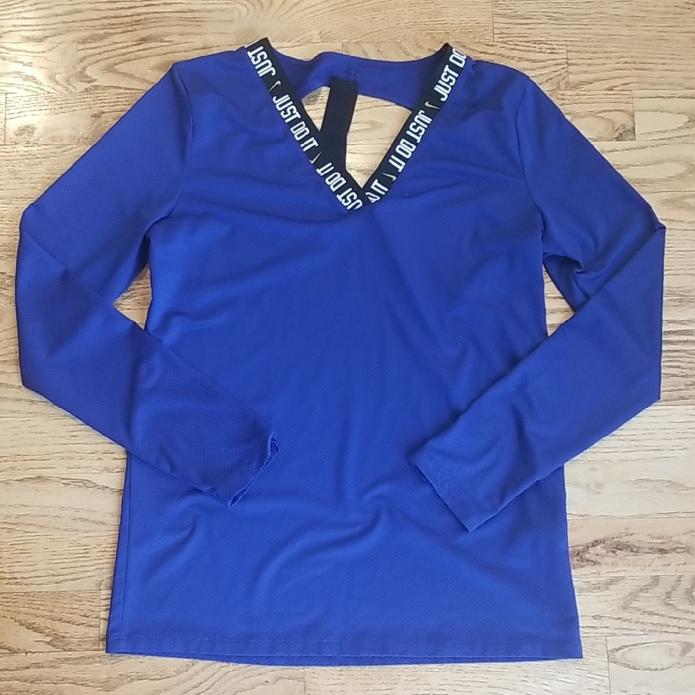 (S) Nike V Neck Just Do It Cut Out Running Workout Gym Sporty Activewear Active